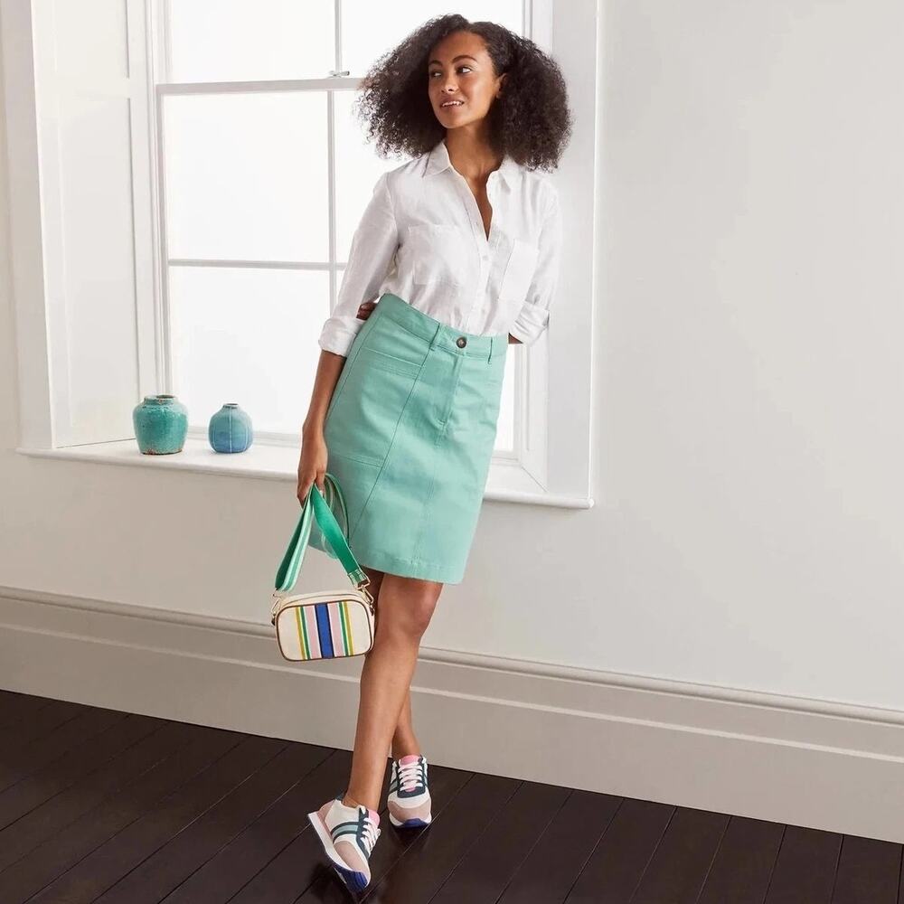 [Boden] Teal Mint Green Abingdon Stretch Mini Skirt Patch Pockets Sz 14L 14 Long